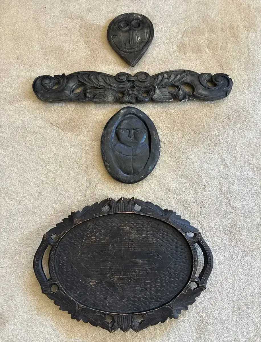 New England Gravestone Casts & Carved Wood Tray