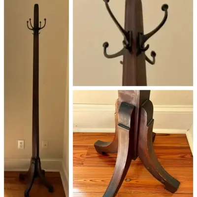Wood Coat Rack With Brass-Tone Hooks