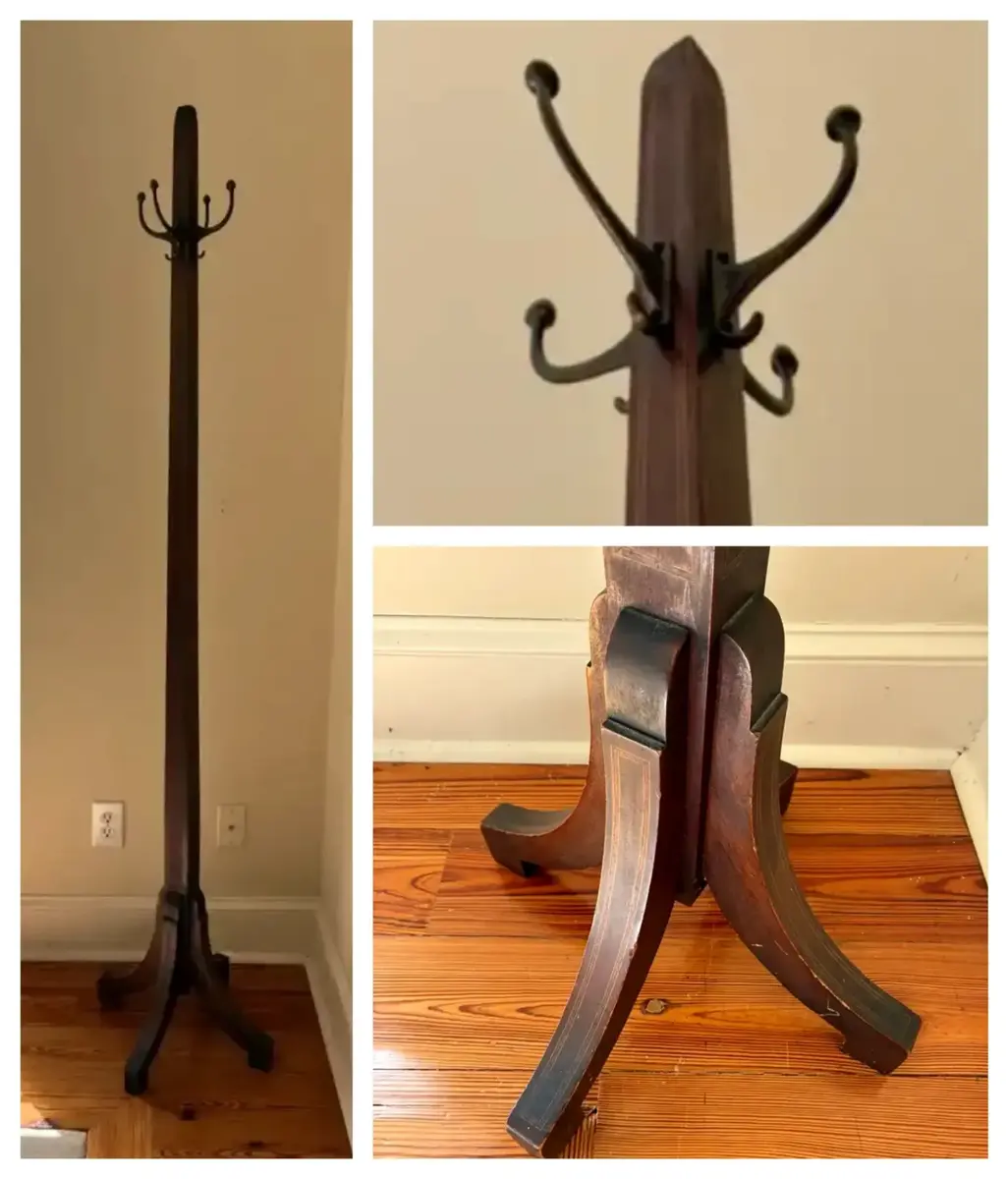 Wood Coat Rack With Brass-Tone Hooks