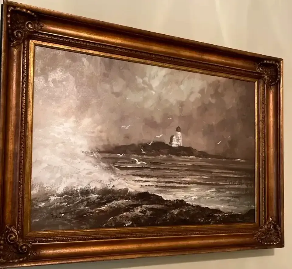 “Robert” Signed Lighthouse Seascape Oil Painting