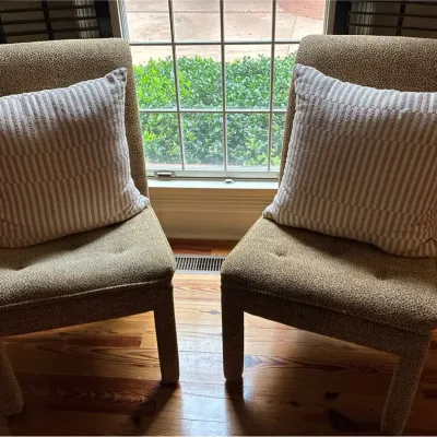 Pair of Upholstered Accent Chairs With Throw Pillows