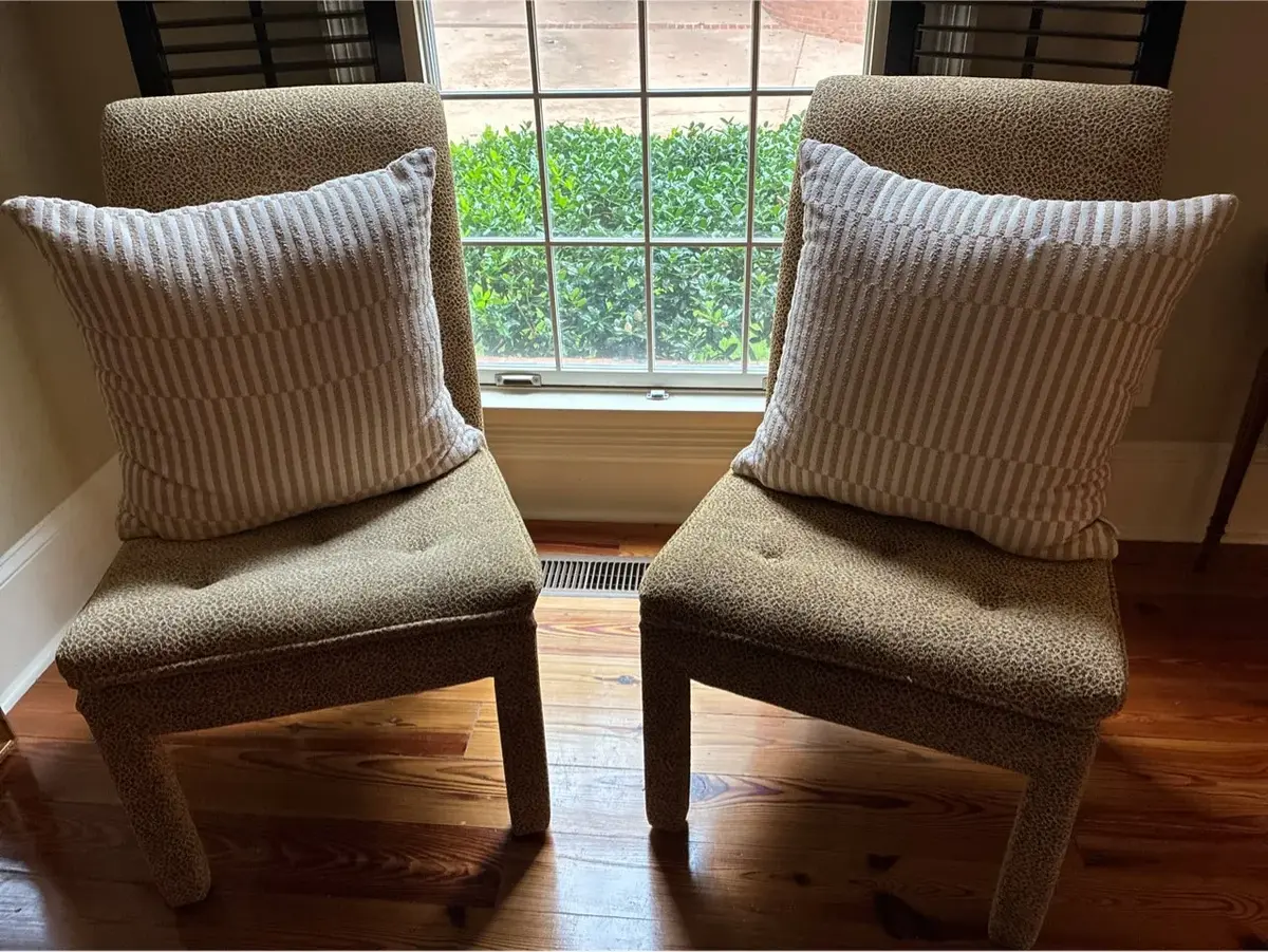 Pair of Upholstered Accent Chairs With Throw Pillows