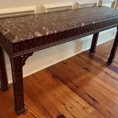 Henredon Carved Wood & Marble Console Table
