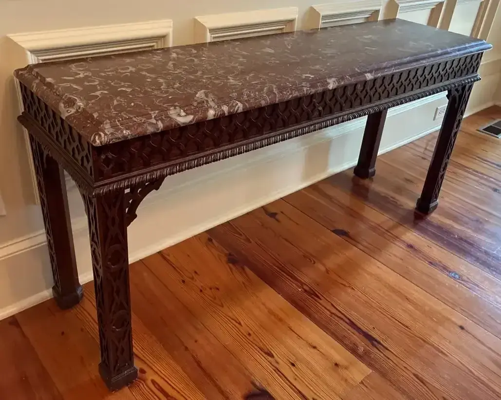 Henredon Carved Wood & Marble Console Table