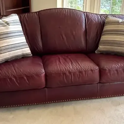 Burgundy Leather Nailhead Sofa