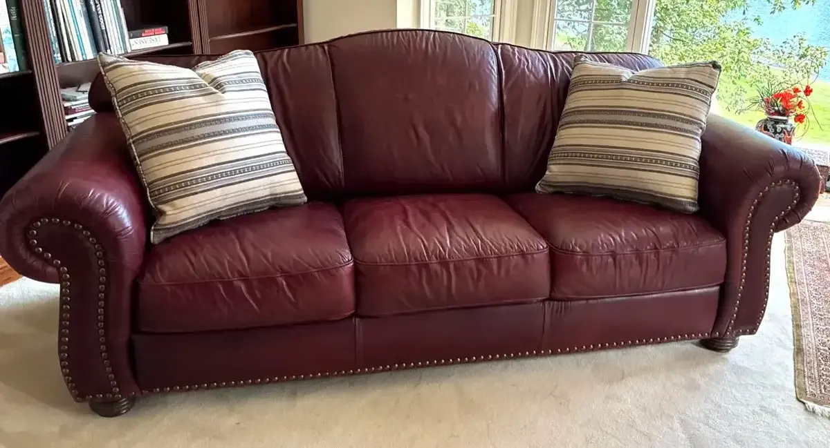 Burgundy Leather Nailhead Sofa
