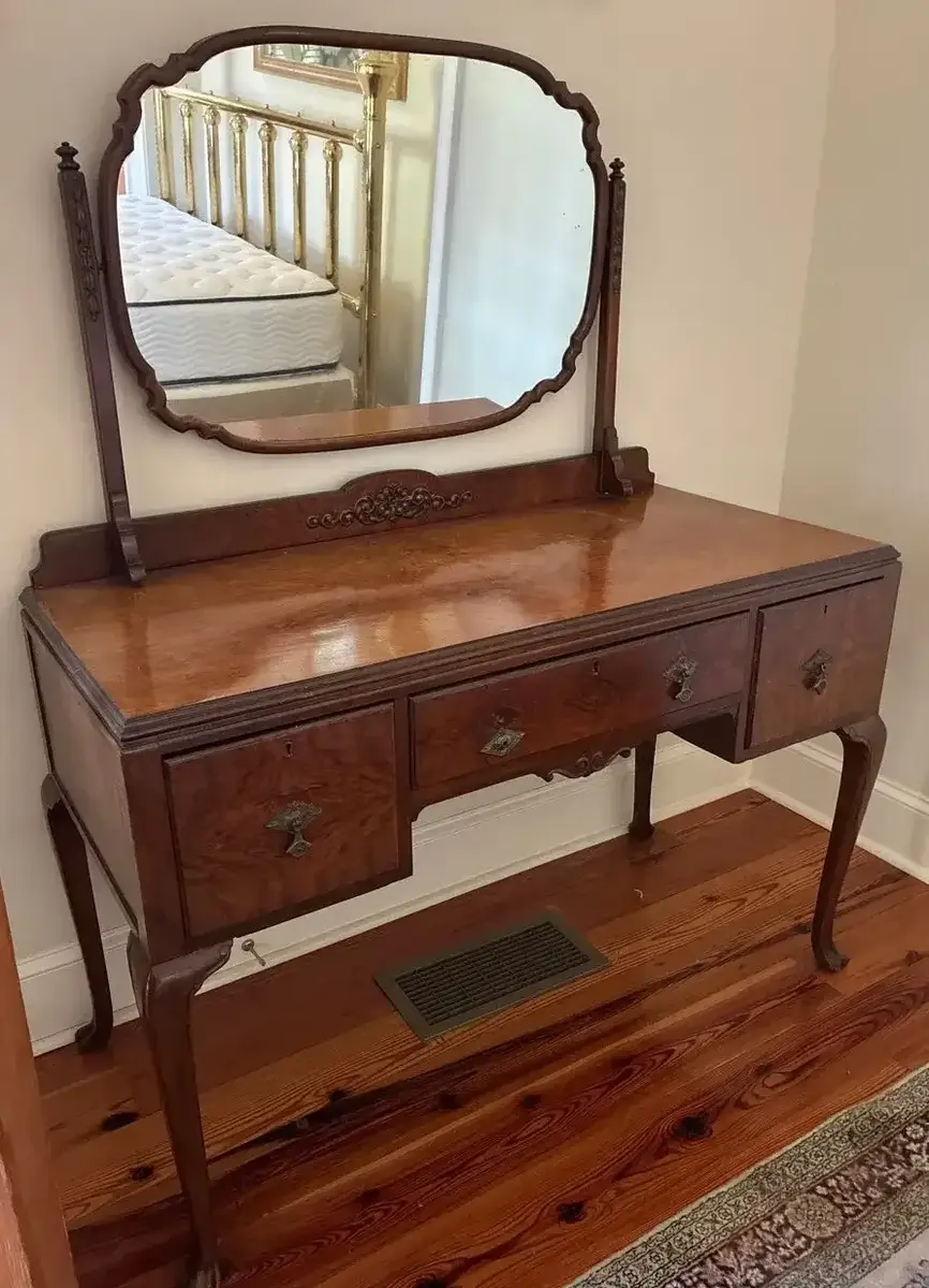 Antique Wood Vanity with Mirror