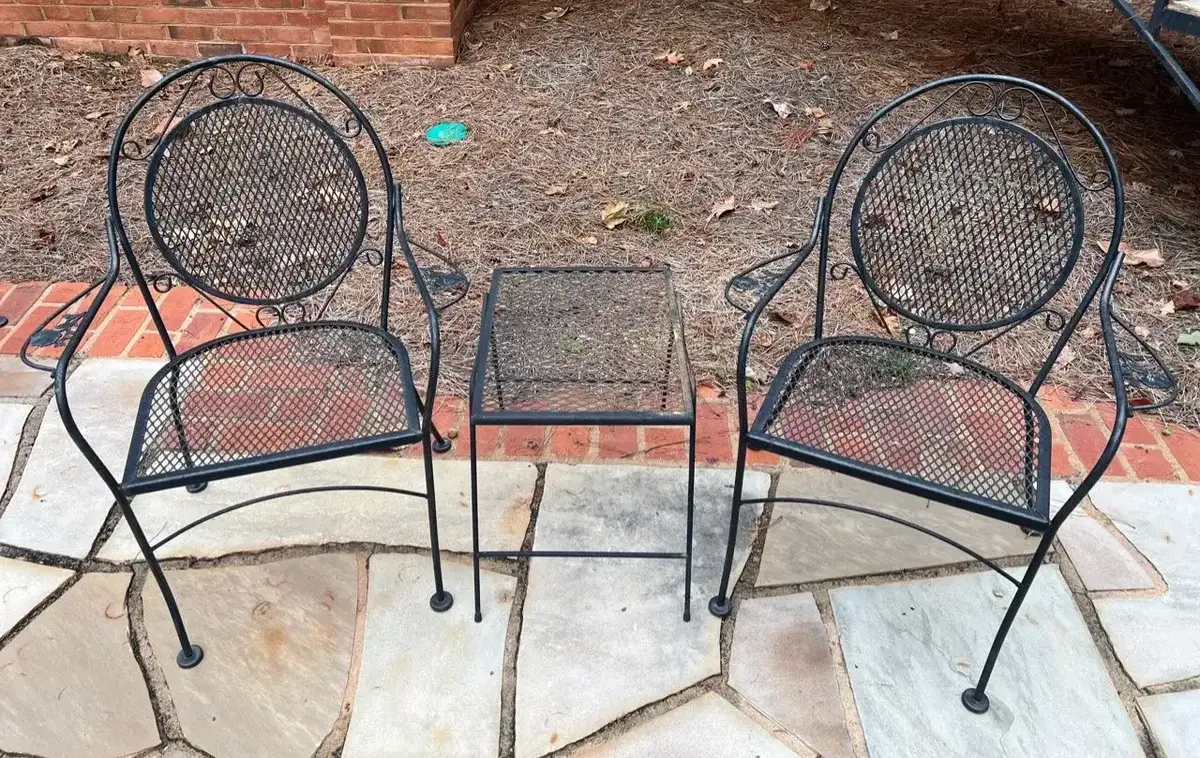 Wrought Iron Patio Table & Two Armchairs