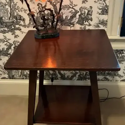 Wood Side Table & Decorative Fairy Lamp