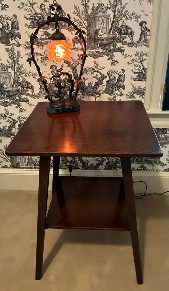 Wood Side Table & Decorative Fairy Lamp