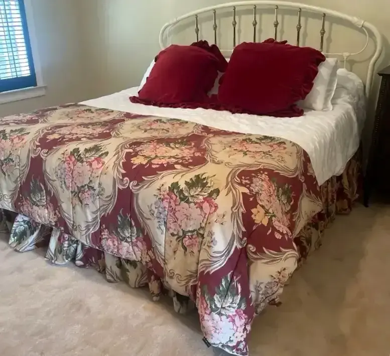 White Metal & Brass-Tone King Bed With Serta Mattress & Ralph Lauren Linens