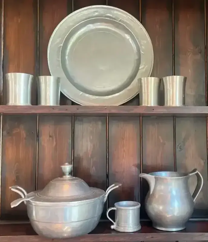 Pewter Serving Set With Tureen, Pitcher, Cups & Tray