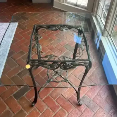 Wrought Iron Vine & Leaf Glass Table