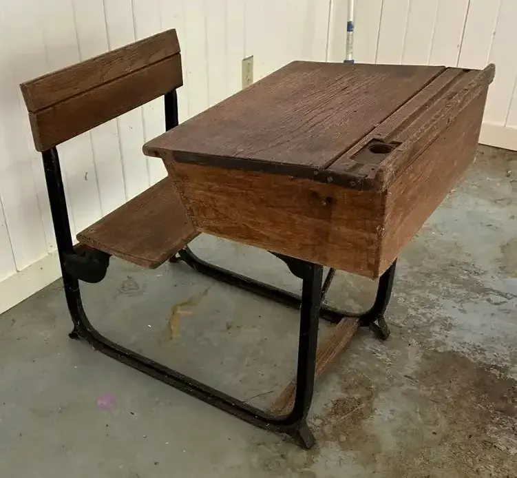 Antique Oak & Iron School Desk