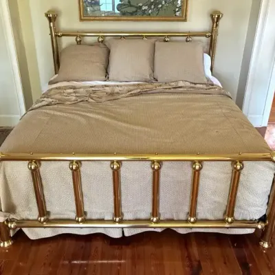 King Brass Bed with Boxspring & Linens (mattress Not Included) 