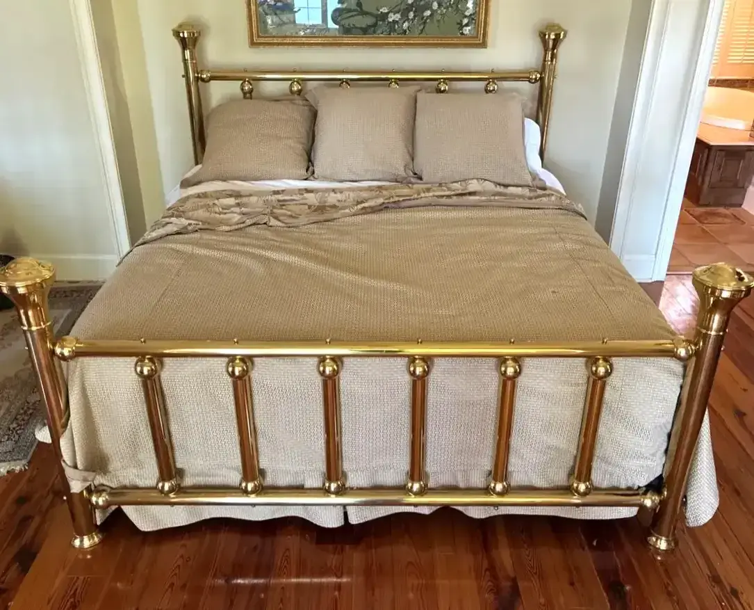 King Brass Bed with Boxspring & Linens (mattress Not Included) 