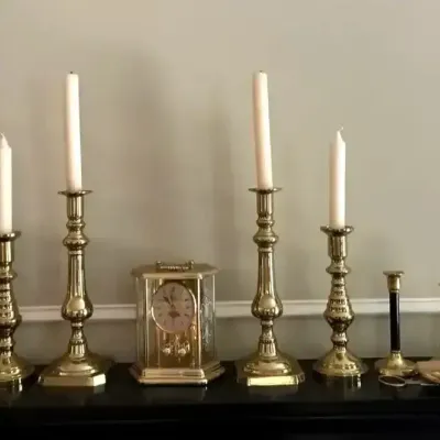 Brass Candlesticks, Anniversary Clock & Candle Accessories