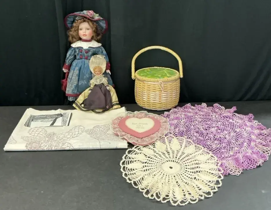 Sewing Basket, Dolls, & More