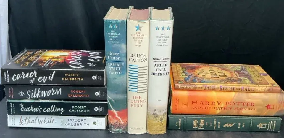 Books By Authors Robert Galbraith, Bruce Catton, & J. K. Rowling