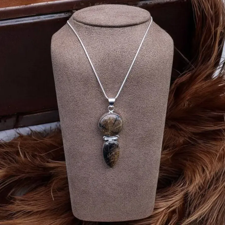Long Chiastolite Pendant Necklace
