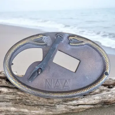 Rare Vintage North American Arms NAA Brass 2 Headed Snake Belt Buckle - Holds Mini Revolver