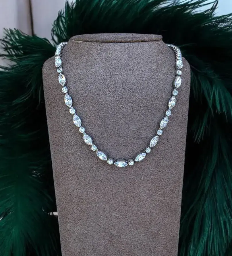 Vintage WEISS Signed Rhinestone Necklace Clear Crystal Silver Tone 1950s