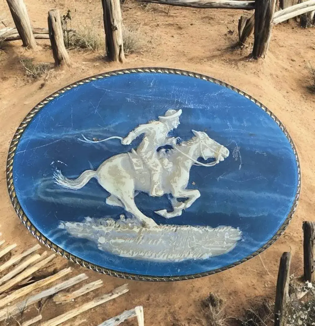 Vintage Belt Buckle Inoclay Stone USA Cowboy 1970s Rare