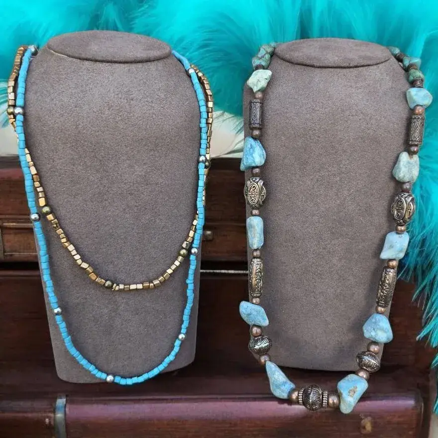 Southwestern Bohemian Stone Necklace And Double Strand Layered Necklace