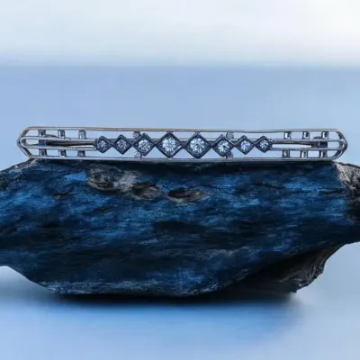 Antique Foster & Bailey F&B Rhinestone Bar Pin Brooch Geometric 
