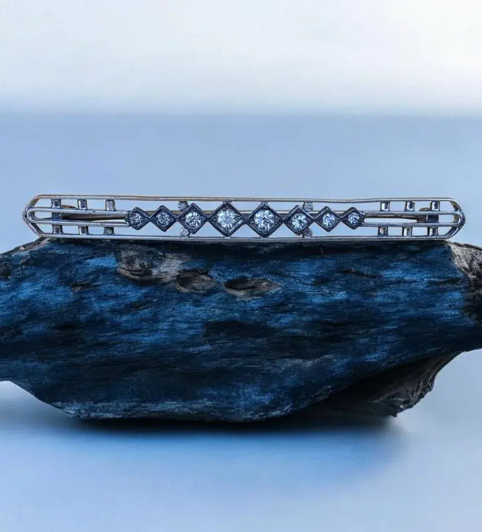 Antique Foster & Bailey F&B Rhinestone Bar Pin Brooch Geometric 