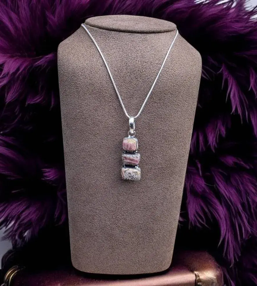 Pyrite In Rhodochrosite Triple Pendant Necklace 