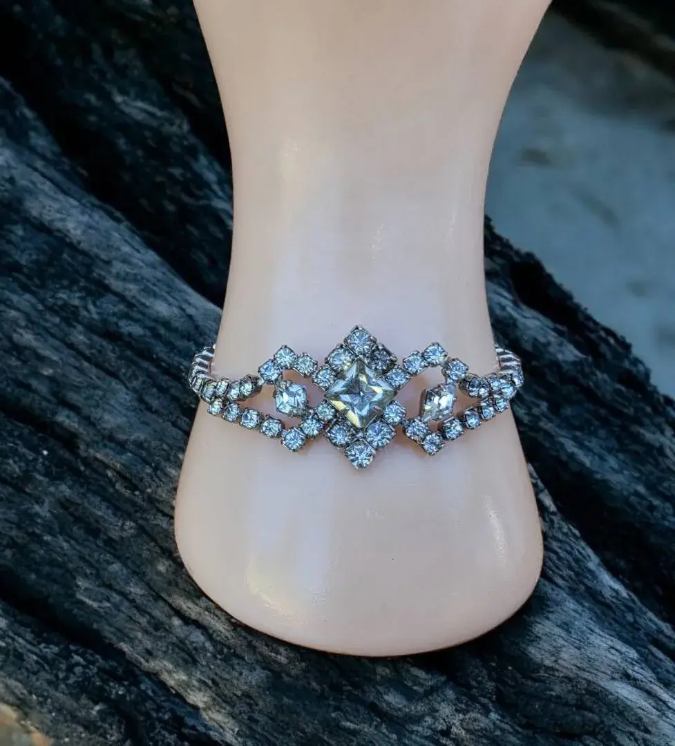 Vintage Geometric Rhinestone Crystal Statement Bracelet