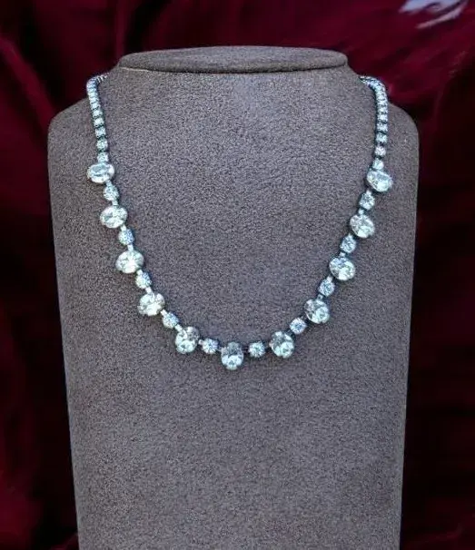Vintage Clear Rhinestone Graduated Statement Necklace