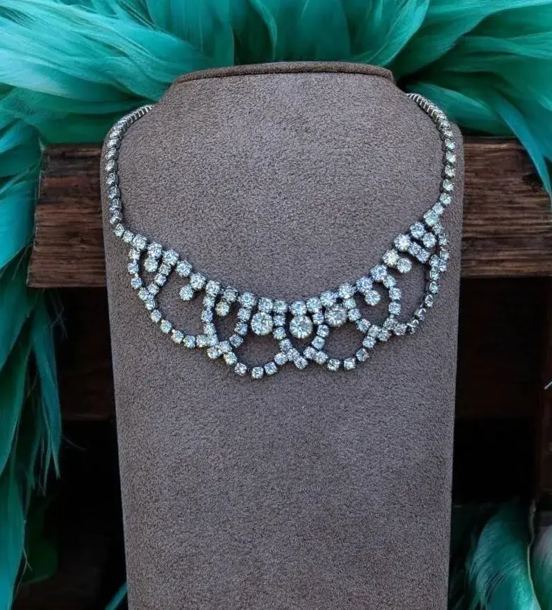 Vintage Rhinestone Cascading Crystal Bib Necklace