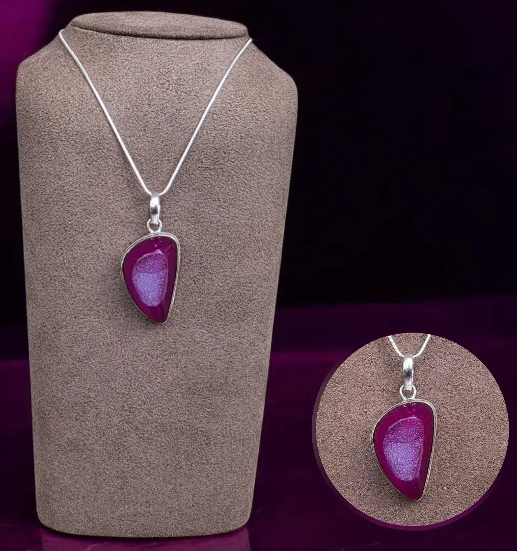Purple Botswana Druzy Pendant Necklace 