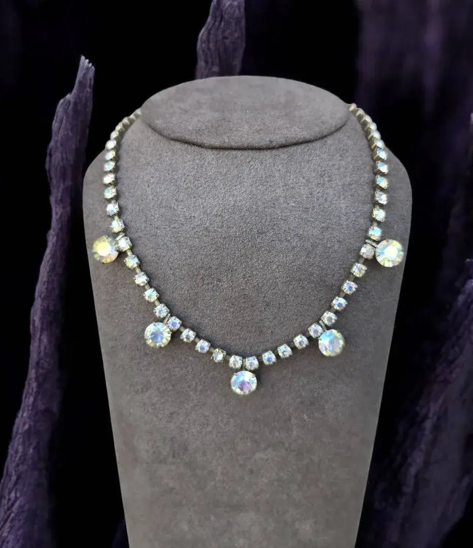Vintage Aurora Borealis Rhinestone Festoon Draped Necklace 