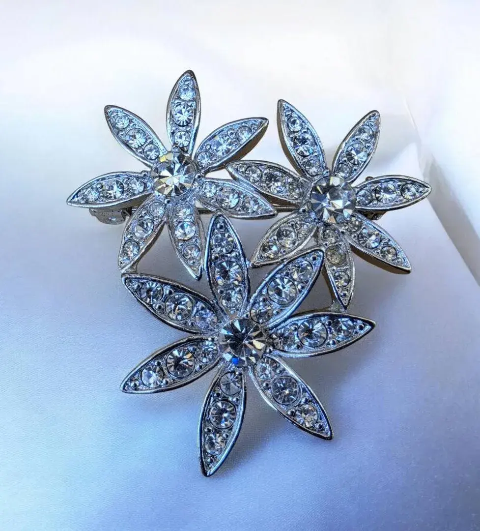 Vintage Signed Liz Claiborne Rhinestone Floral Brooch - Circa 1980's - 1990's