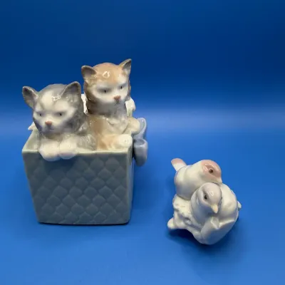 Vintage Lladro Nao Hand Made Figures of Cats and Birds
