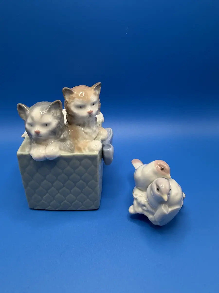 Vintage Lladro Nao Hand Made Figures of Cats and Birds