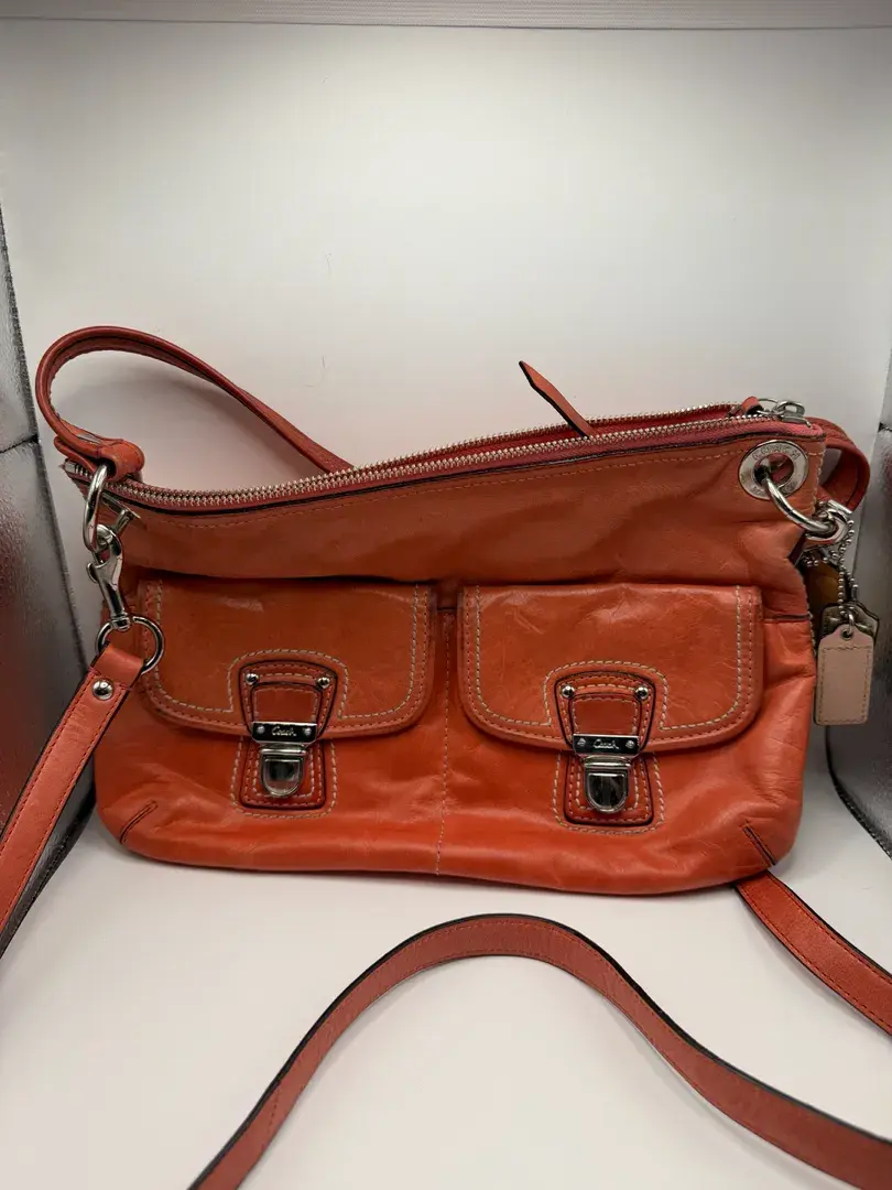 Vintage COACH Leather Shoulder Bag Double Pocket Handbag
