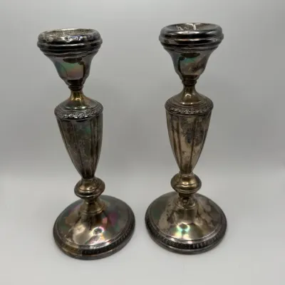 Vintage Lot of 2 L R Sterling Weighted Silver Candlestick Holders