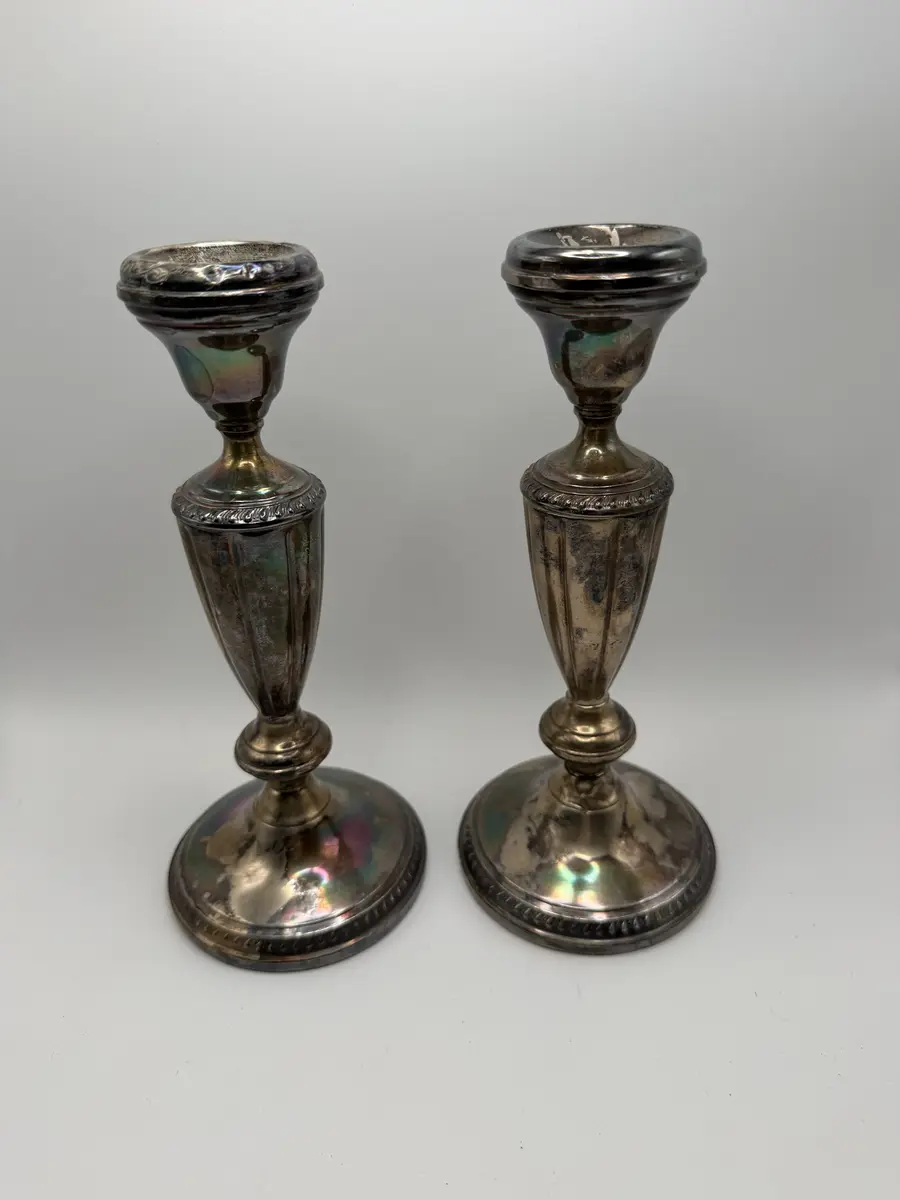 Vintage Lot of 2 L R Sterling Weighted Silver Candlestick Holders