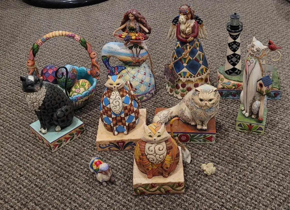 Lot of Mostly Heartwood Creek Jim Shore Hand Made Figurines of Cats, Women, Lambs, Mermaid, Etc.