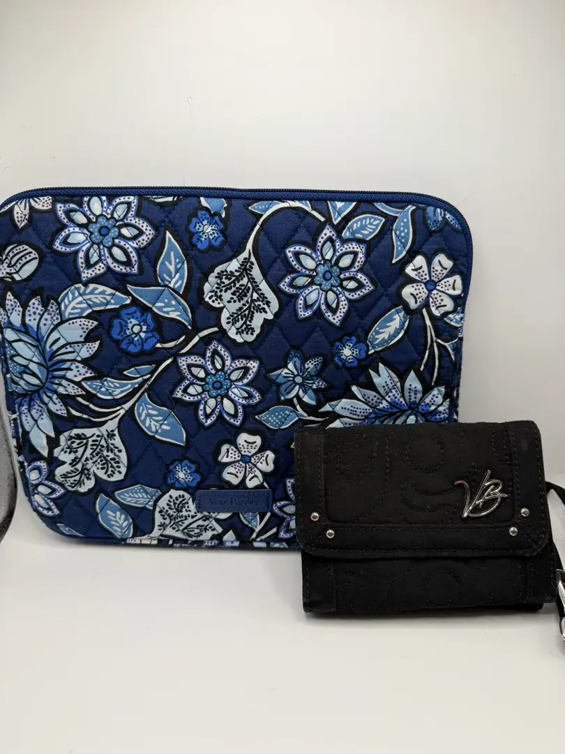 Vera Bradley Blue Floral Quilted Tech Pouch & Black Wallet