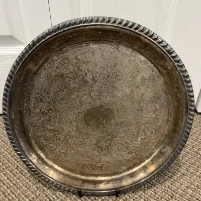 Vintage Floral Etched Decorative Round Serving Tray