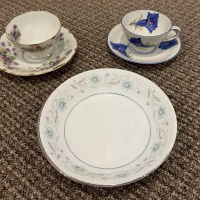 Mixed Lot of Teacups, Saucers, And Bowls including Jaeger PMR Bavaria