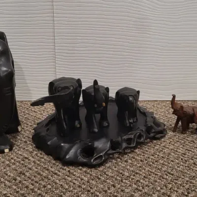 Wooden Elephant Figurines - Lot of 6 