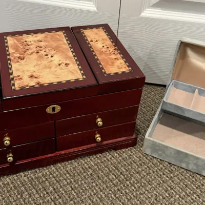 Large Wooden Jewelry Chest and Jewelry Box
