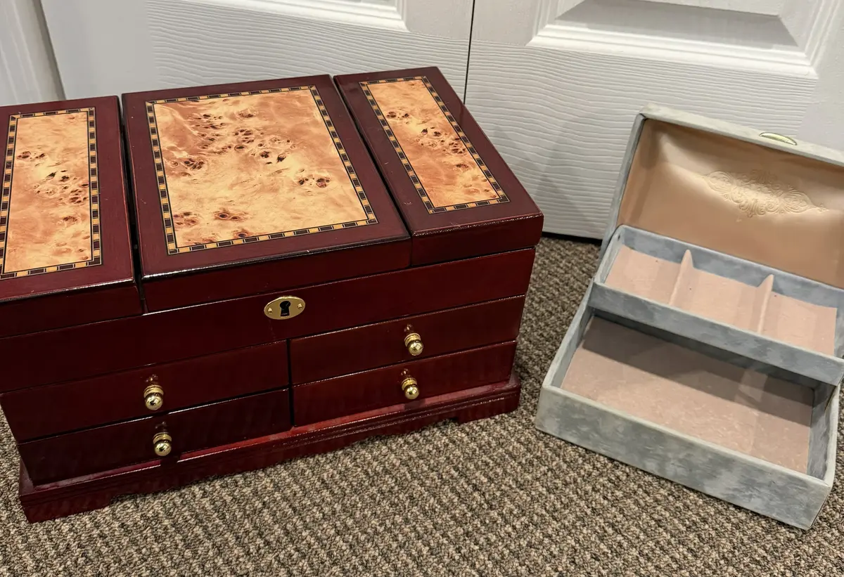 Large Wooden Jewelry Chest and Jewelry Box
