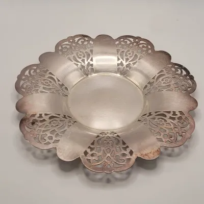Vintage Silver on Copper Patterned Plate 